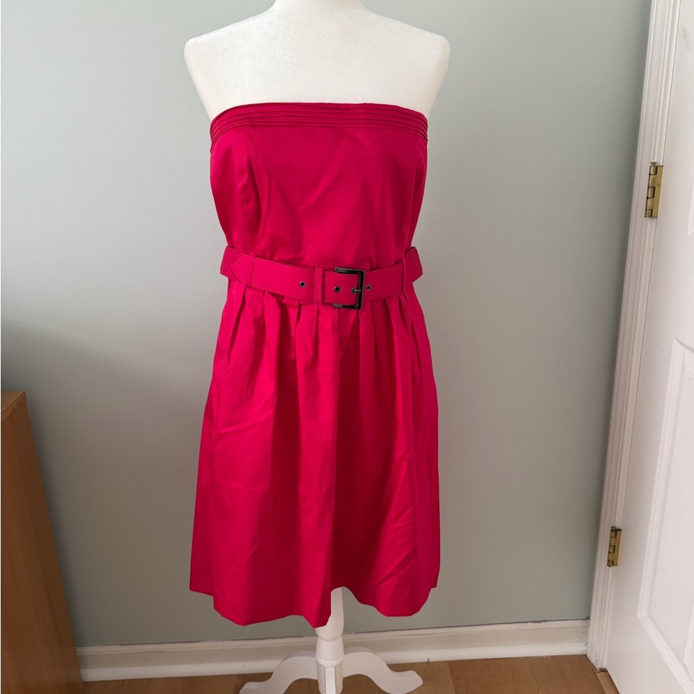New York & Company Strapless Hot Pink Belted Dress
